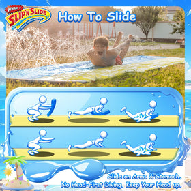 Wham-O Slip N Slide water spray system delivers consistent slippery surface.