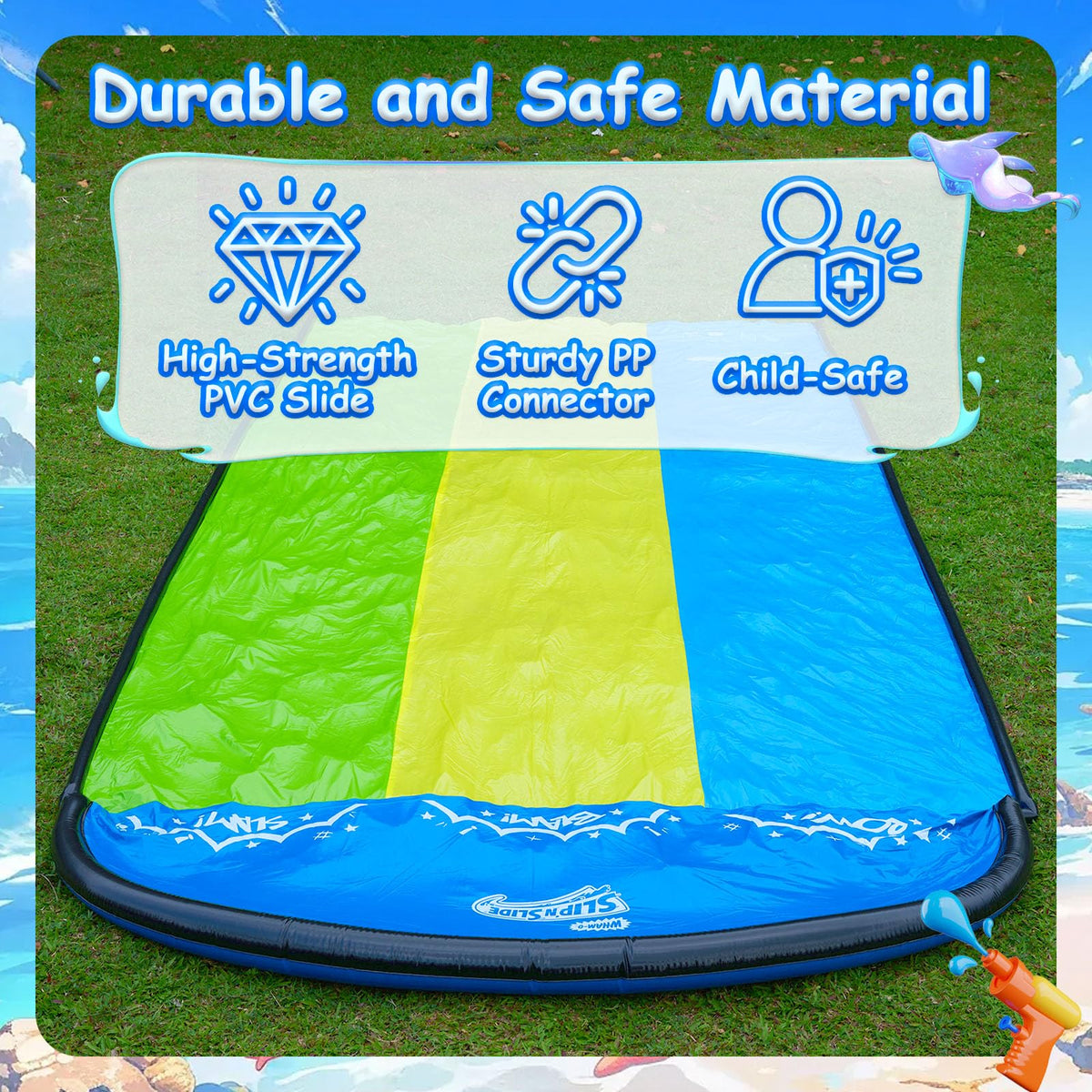 Wham-O Slip N Slide water spray system at end and side for extra slip.