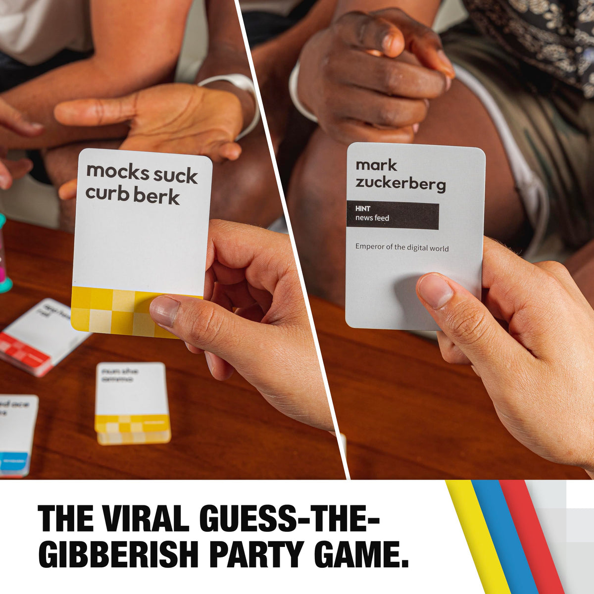 What Do You Meme? Incohearent Edition 2 cards spread on the table for lively play.