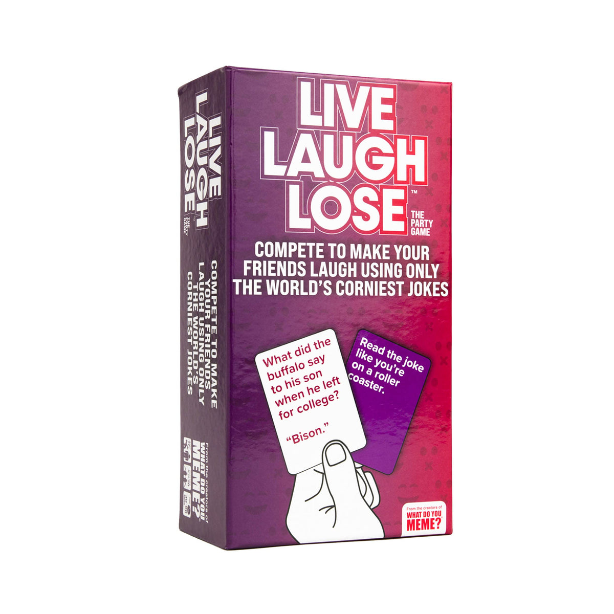 WHAT DO YOU MEME? Live Laugh Lose game box ready for party play