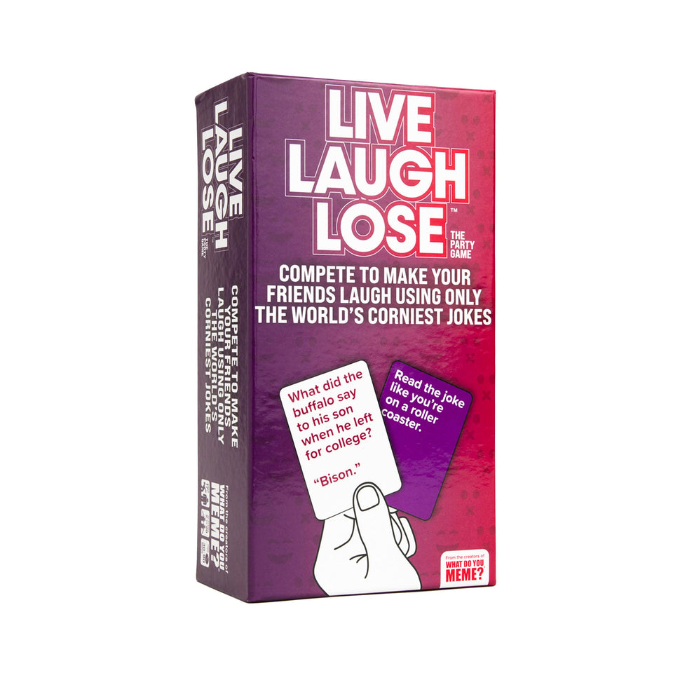 WHAT DO YOU MEME? Live Laugh Lose game box ready for party play
