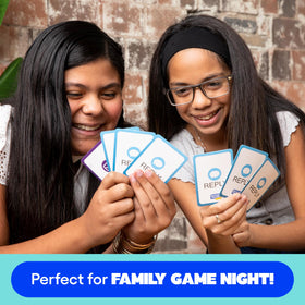 WHAT DO YOU MEME? New Phone, Who Dis? Family Edition playing setup shows friends competing for funny points
