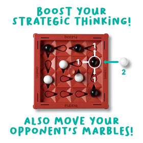 WHAT DO YOU MEME? Orbito black marbles showcase strategic moves and tension on the board.