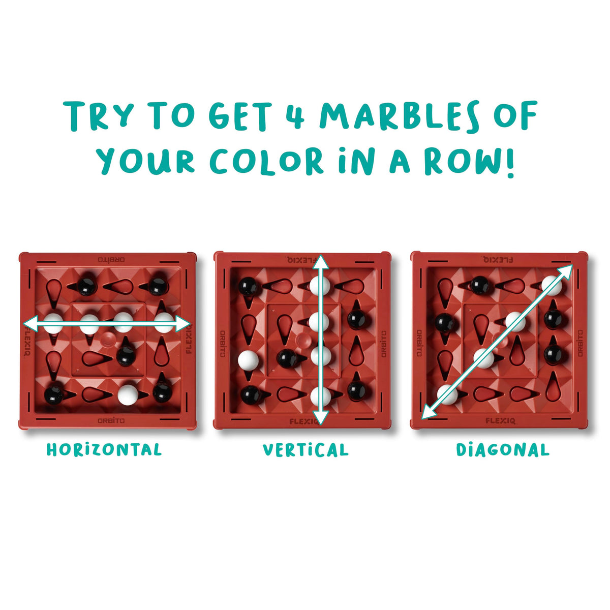 WHAT DO YOU MEME? Orbito white marbles on the board create bright contrast during play.