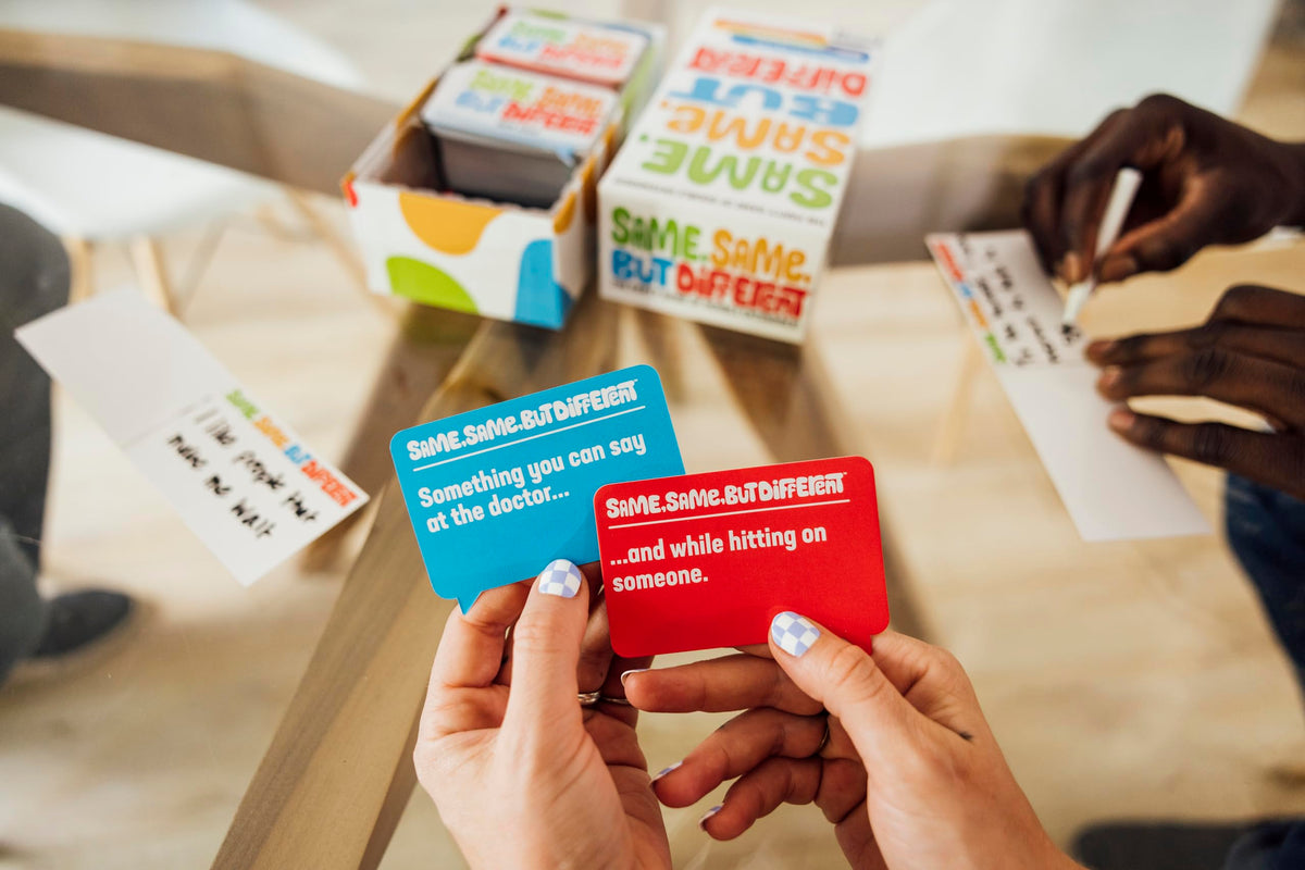 What Do You Meme? Same Same Different dry erase cards for quick, erasable responses.