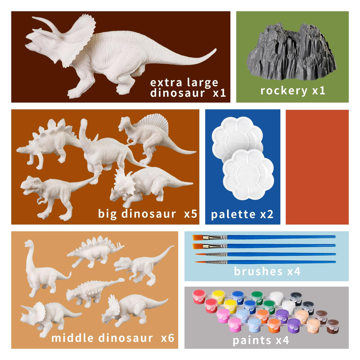 Whatstem 3D Dinosaurs painting kit dinosaurs figures support fine motor skills during play.