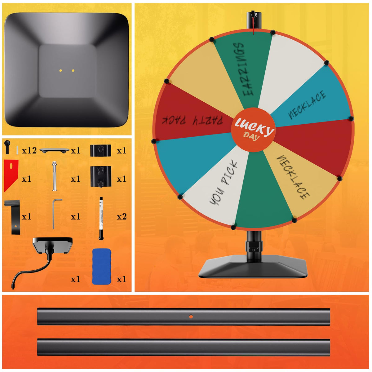 WHAUU heavy duty prize wheel in use at events shows smooth spins