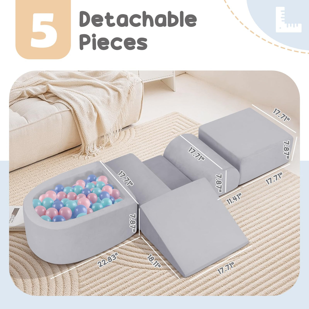 Whiffee foam climbing blocks grey cleanable cover: machine washable for easy hygiene.