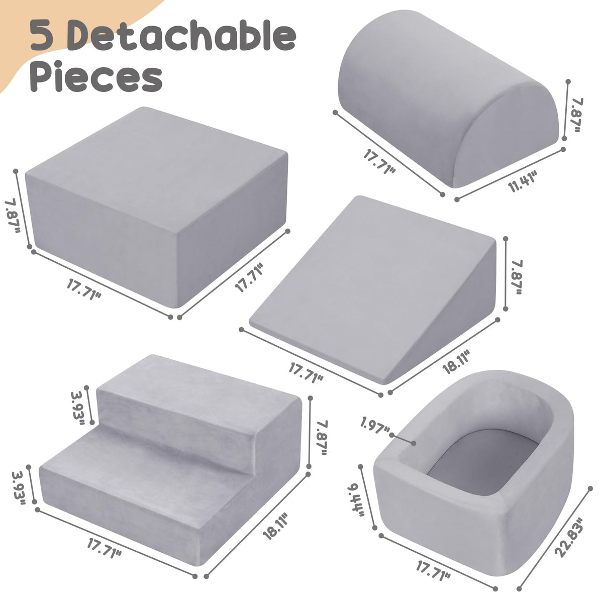 Whiffee foam climbing blocks grey in-use play: supports active imaginative sessions.