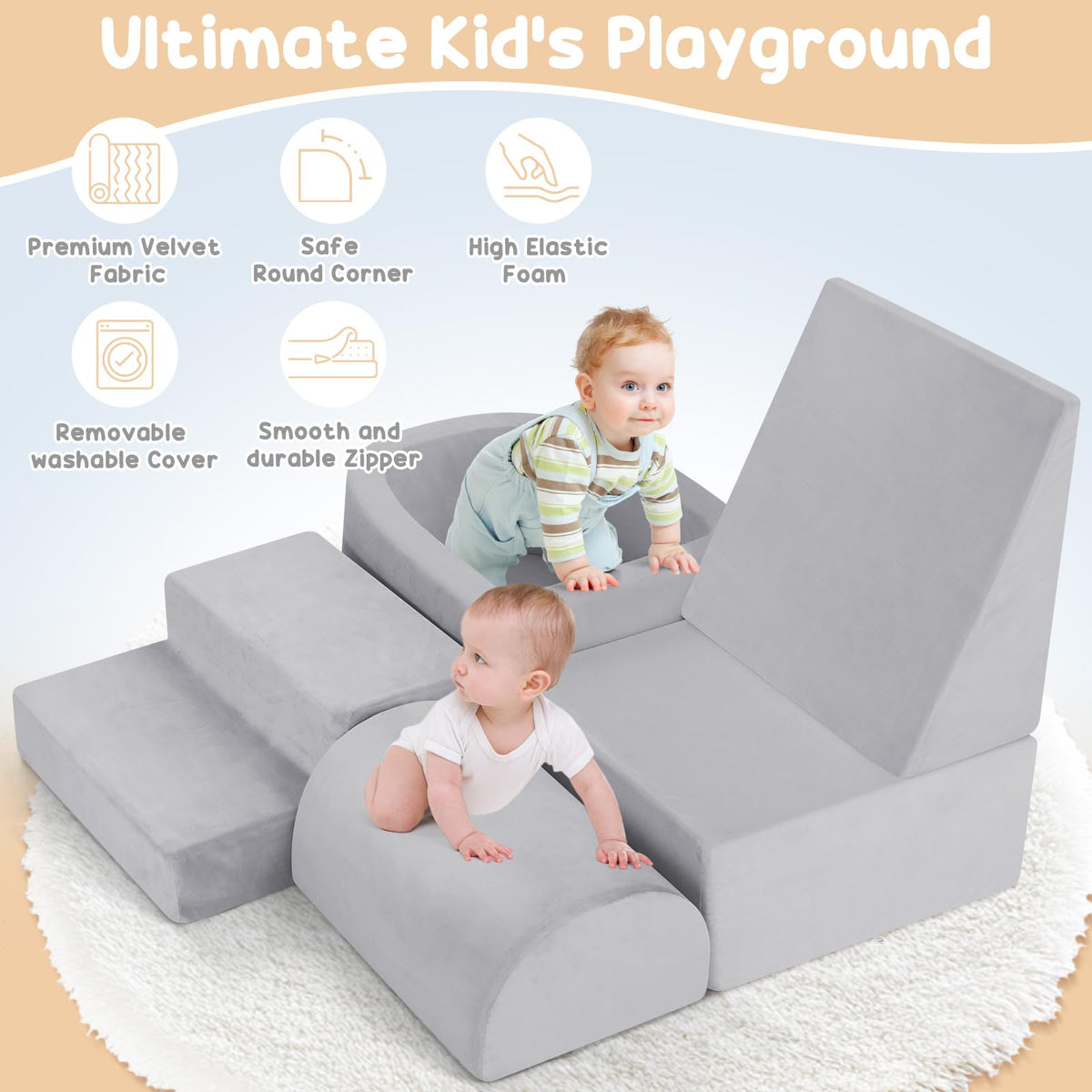 Whiffee foam climbing blocks grey rectangle: compact platform for balanced climbs.
