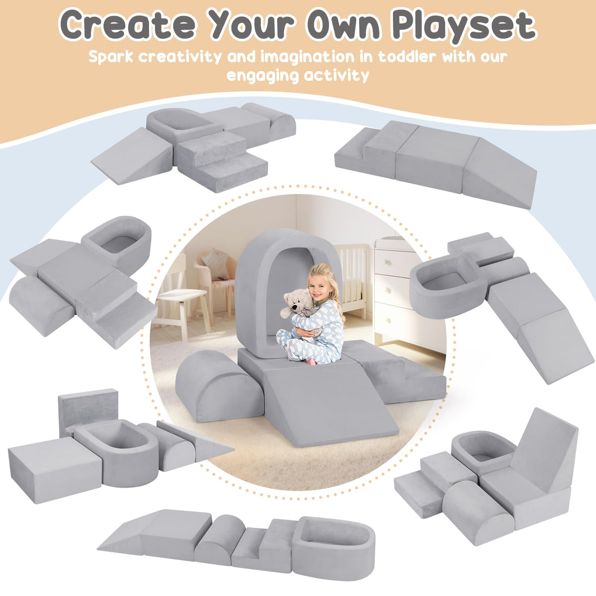 Whiffee foam climbing blocks grey semicircle: soft curve supports exploratory play.