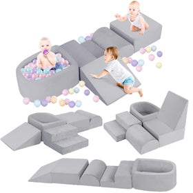 Whiffee foam climbing blocks grey stair: stable steps for safe toddler climbing.