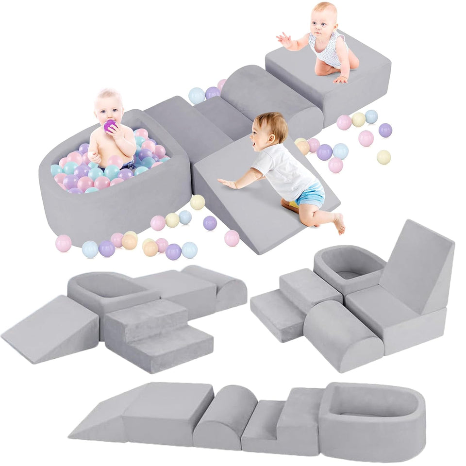 Whiffee foam climbing blocks grey stair: stable steps for safe toddler climbing.