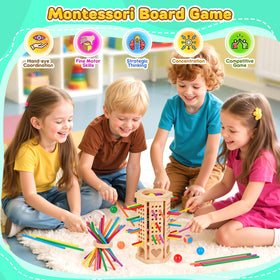 WhimsiPlay 42-stick dice game tower helps with sequencing and coordination.