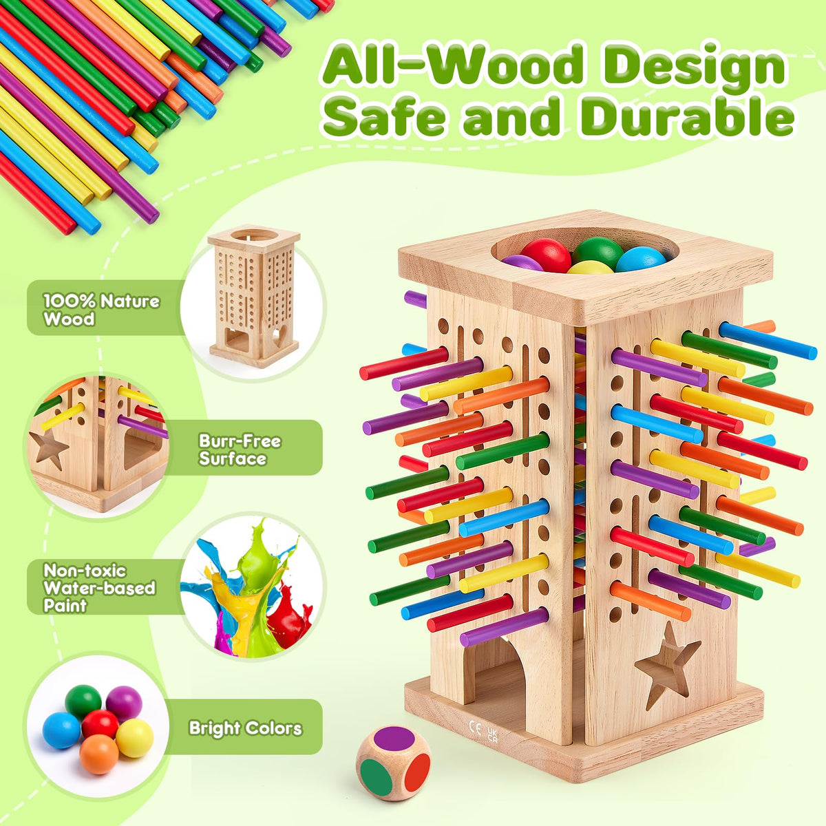 WhimsiPlay 42 colorful sticks boosting fine motor skills during gameplay.
