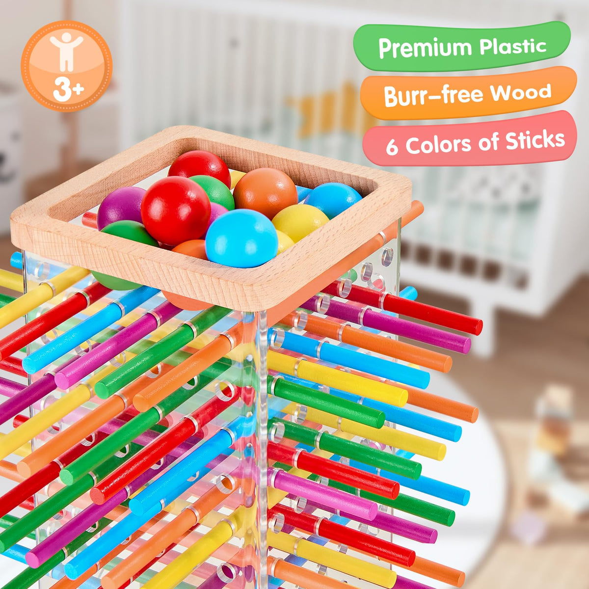 WhimsiPlay bright colored sticks ready for color recognition and counting activities.
