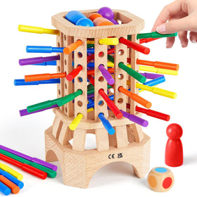 WhimsiPlay Montessori board game tower setup boosts focus during strategic play