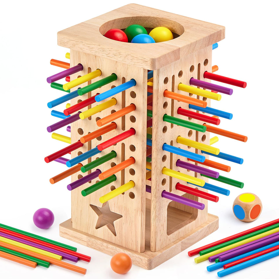 WhimsiPlay Montessori wooden board game setup for family play and learning.