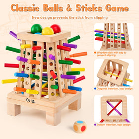 WhimsiPlay wooden ball with die-action scene emphasizing patience and turn-taking.