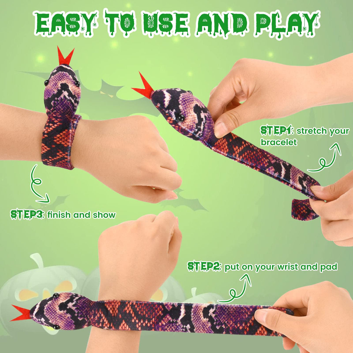 Soft cotton head and polyester body of WhistenFla snake slap bracelet for kids