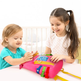 WHITE DOLPHIN TOYS Busy Board Backpack shows numbers and shapes for early math