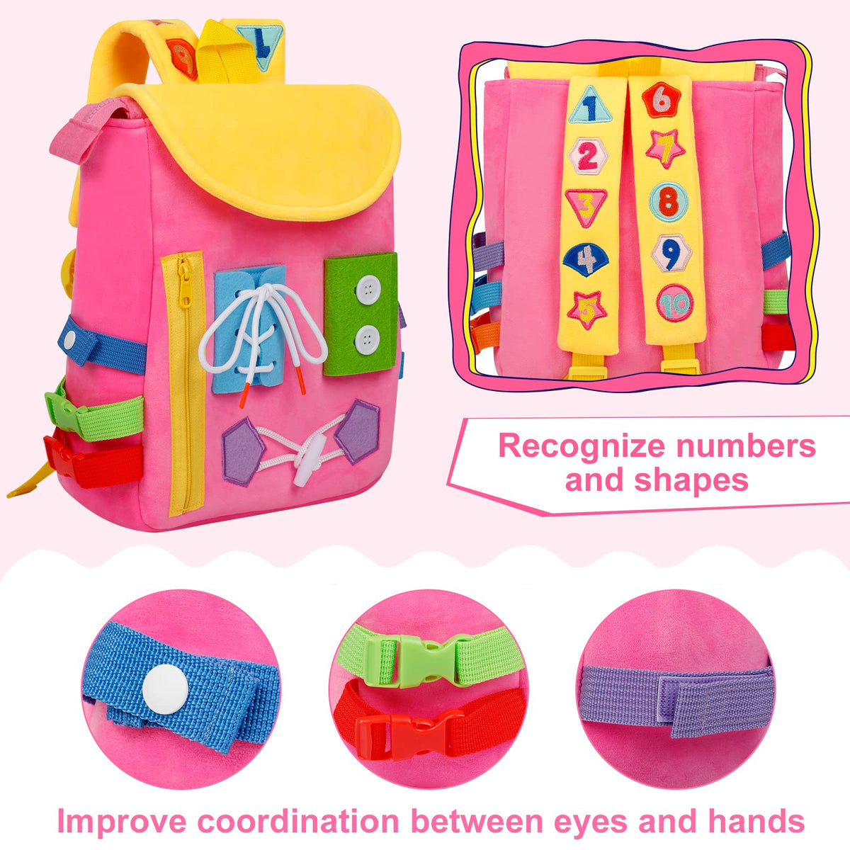 WHITE DOLPHIN TOYS Busy Board Backpack offers large capacity for daily items
