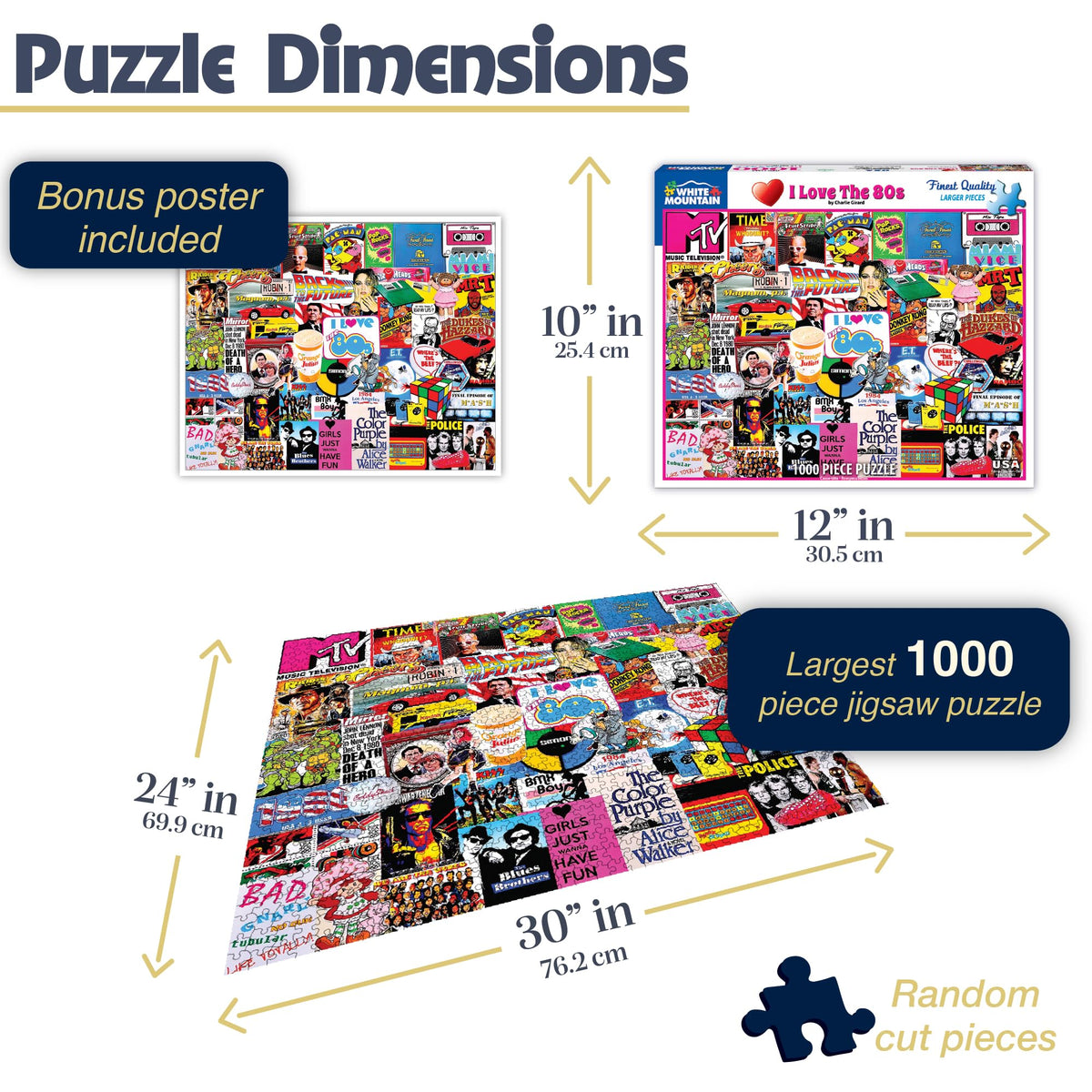 White Mountain 1000-piece pieces closeup highlights large, easy-to-handle parts for beginners