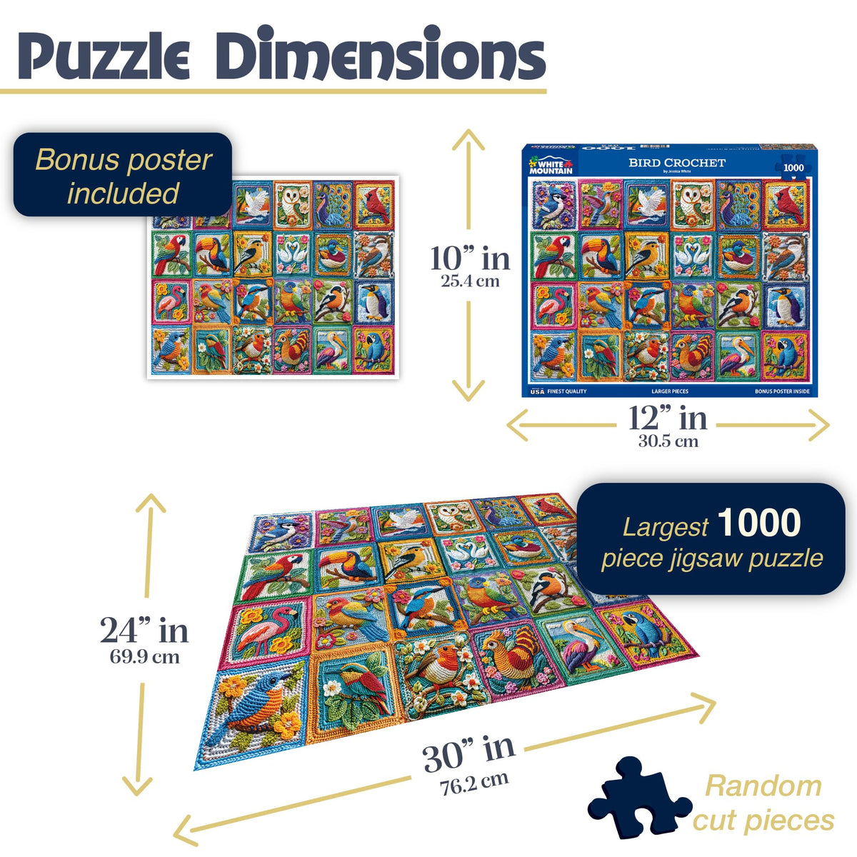 White Mountain 1000-piece puzzle with large pieces for easy handling and quick engagement.