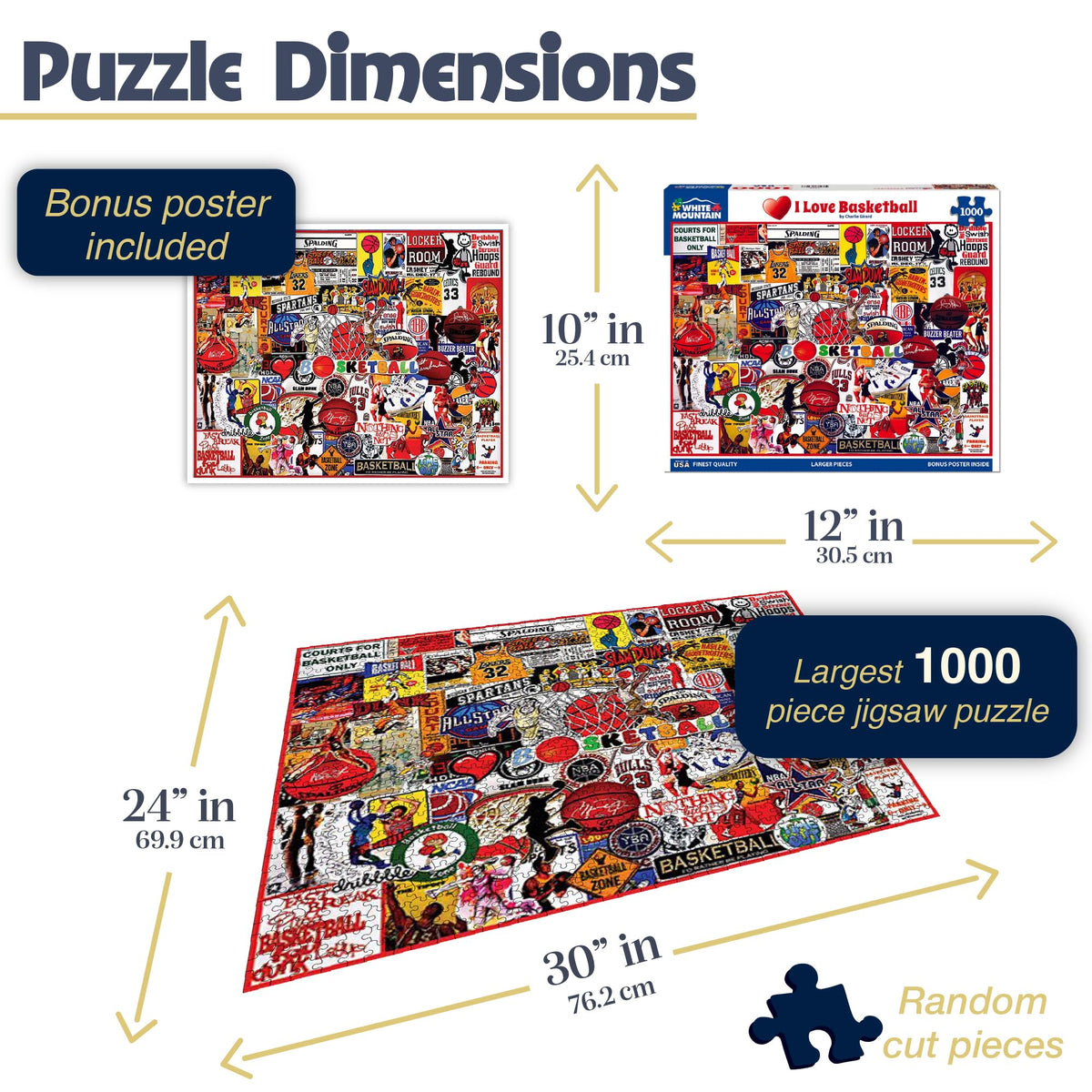 White Mountain large-piece basketball-themed puzzle for adults.