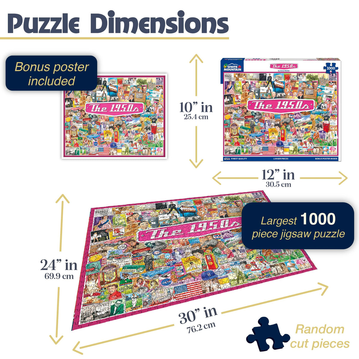 White Mountain 1000-piece puzzle with large pieces for easy handling and quick assembly.