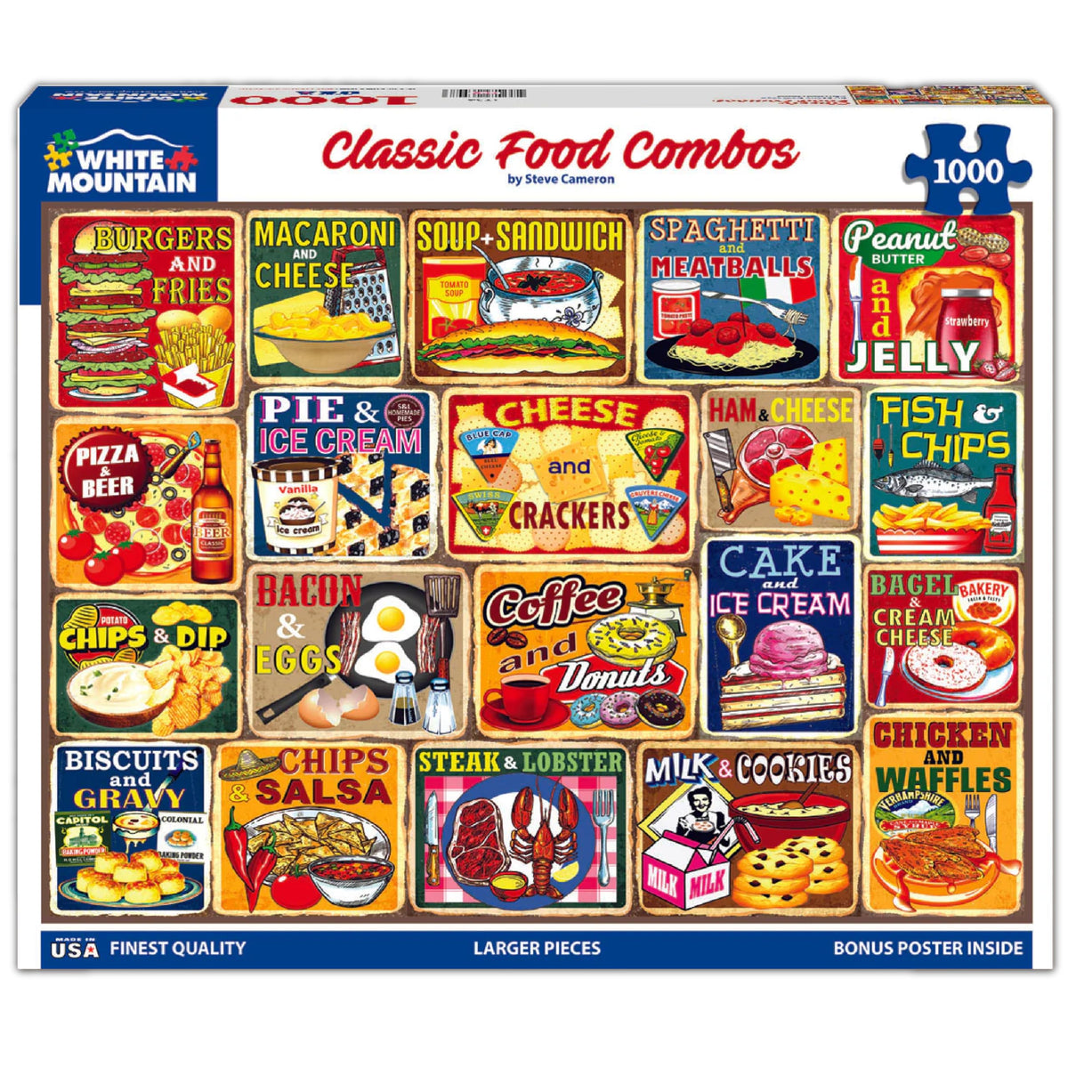 White Mountain 1000-piece large pieces puzzle displays easy-to-handle pieces for all ages.