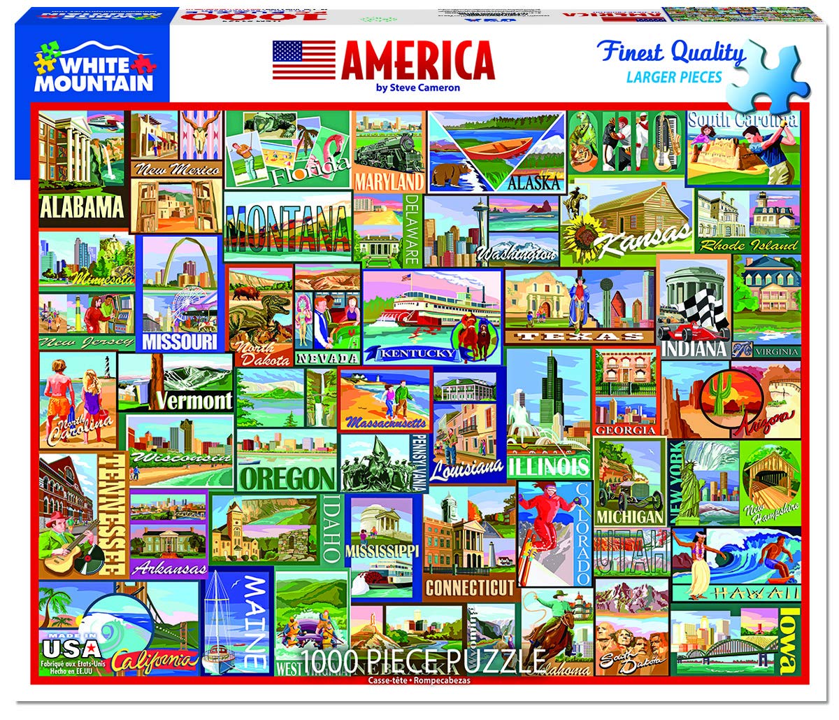 White Mountain 1000-piece America collage puzzle invites family-friendly exploration of iconic sites.