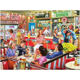 White Mountain 1000-piece puzzle of American Diner scene for family bonding.