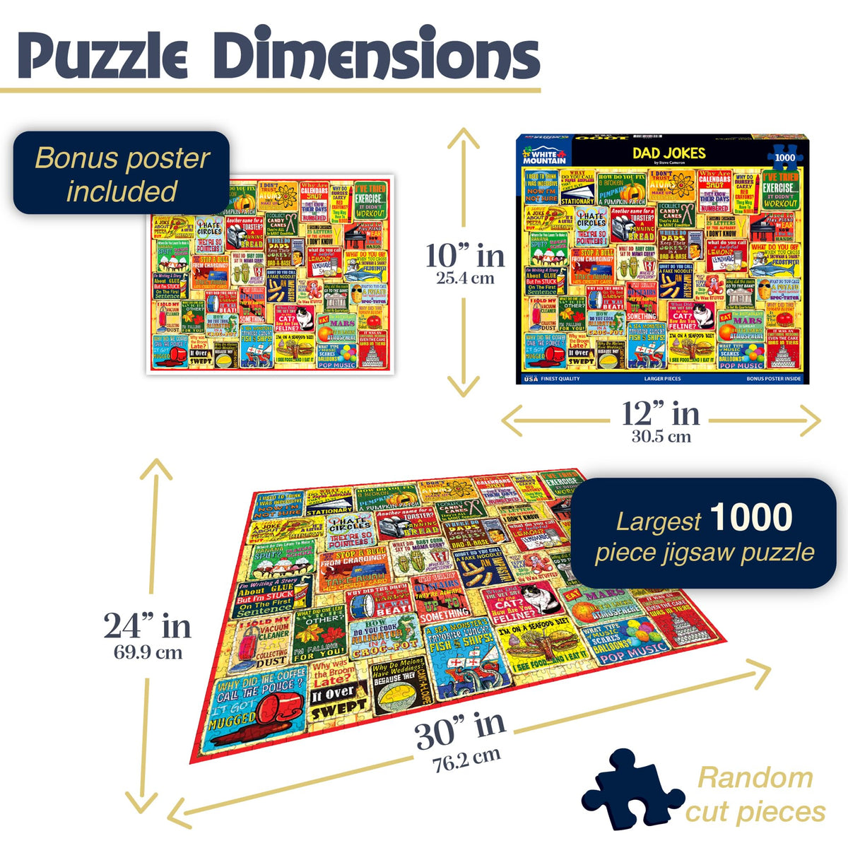White Mountain 1000-piece puzzle with colorful signs inviting shared laughter.