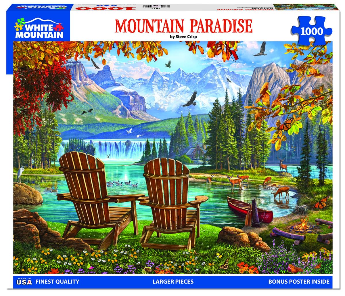 White Mountain 1000-piece puzzle large pieces for easy handling during play.