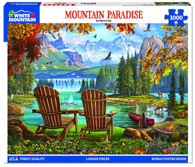 White Mountain 1000-piece puzzle large pieces for easy handling during play.