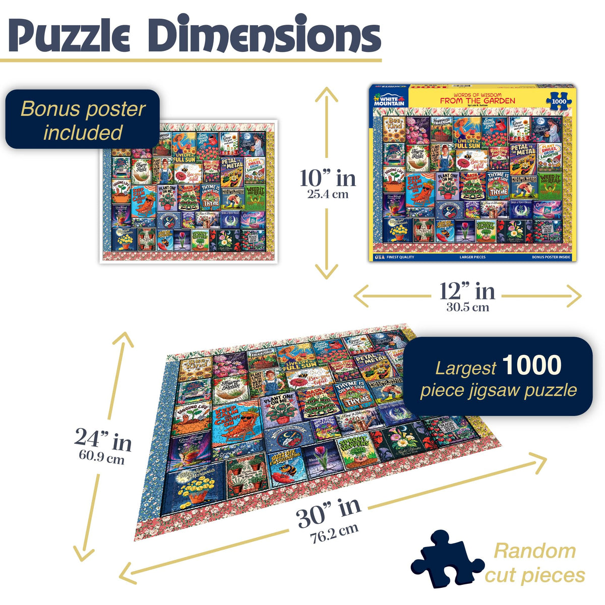 White Mountain 1000-piece puzzle pieces laid out for bright, engaging assembly