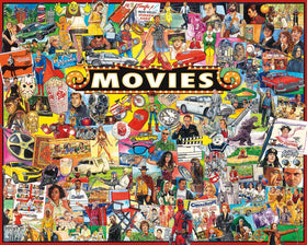 White Mountain 1000-piece puzzle with retro movie collage for family nights.