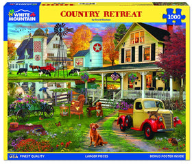 White Mountain 1000-piece puzzle laid out for adults and kids to assemble together
