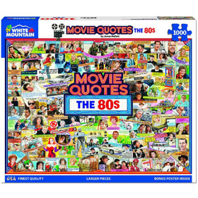 White Mountain 80s movie quotes collage puzzle invites nostalgic solving with friends.