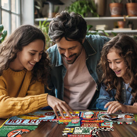 White Mountain Americana typography collage puzzle with bright hues for vibrant display after assembly.