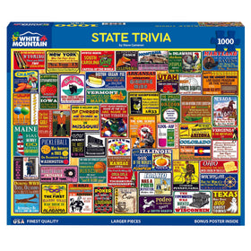 White Mountain artist-steve-cameron-collage-puzzle-1000pc features bold vintage state art.