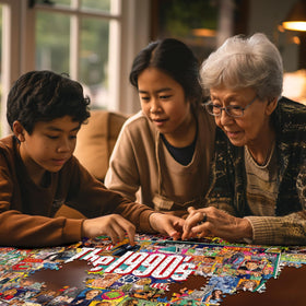 White Mountain assembled 24x30 puzzle showing the finished scene
