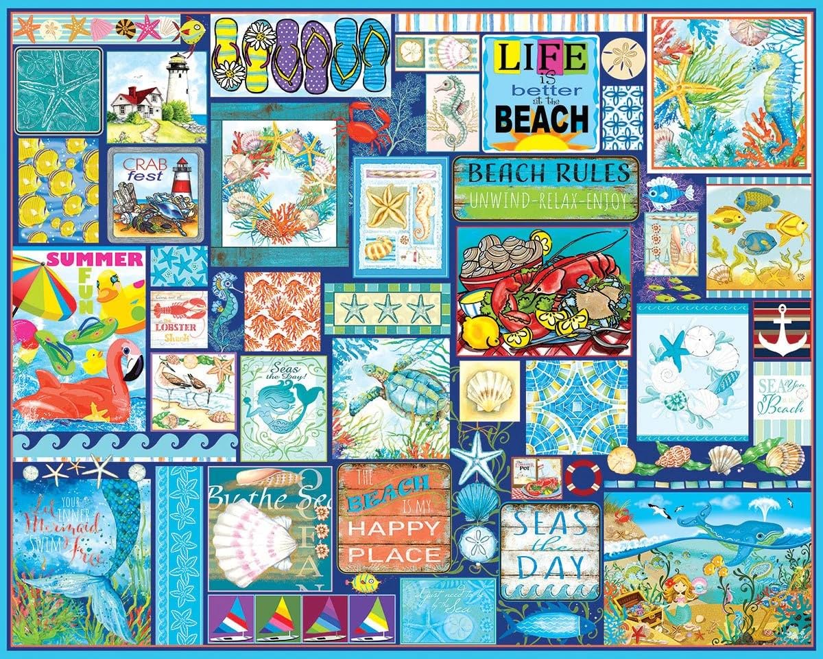 White Mountain Beach Life collage 1000pc puzzle—ideal for family bonding.
