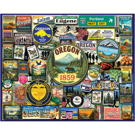 White Mountain beaver state collage puzzle front view for family fun and Oregon nostalgia.
