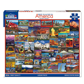 White Mountain Best Places America puzzle features bold colors and nostalgic travel art.