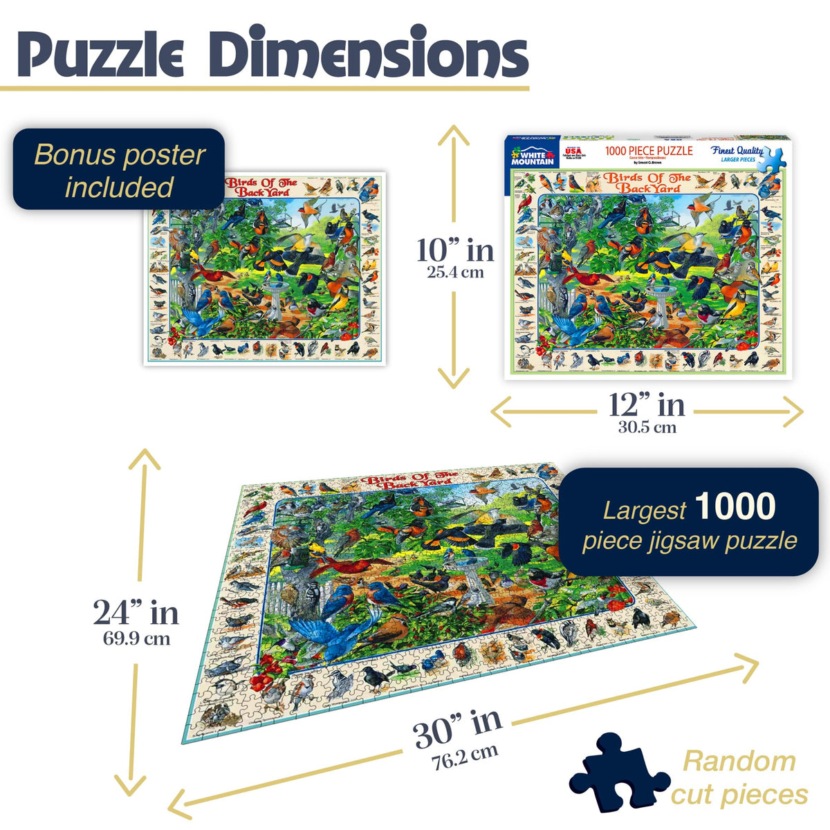 White Mountain Birds of the Backyard puzzle border with bird names for quick reference