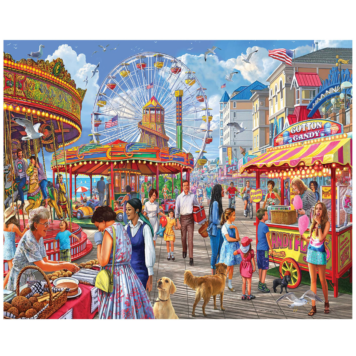White Mountain boardwalk rides and booths close-up, ideal for a calming weekend activity.