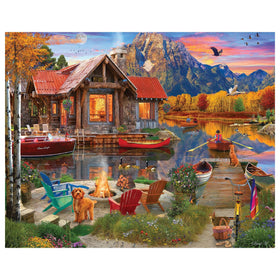 White Mountain cabin fall lake scene puzzle, ideal for family evenings