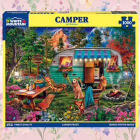 White Mountain camper at sunset creating a warm outdoor ambiance for relaxation